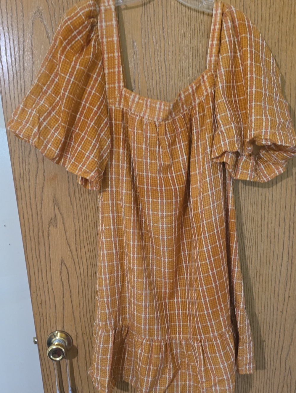 Nwt. Marie Oliver Women's Square Neck Puff Sleeve Dress in Mustard Plaid - Picture 4 of 6